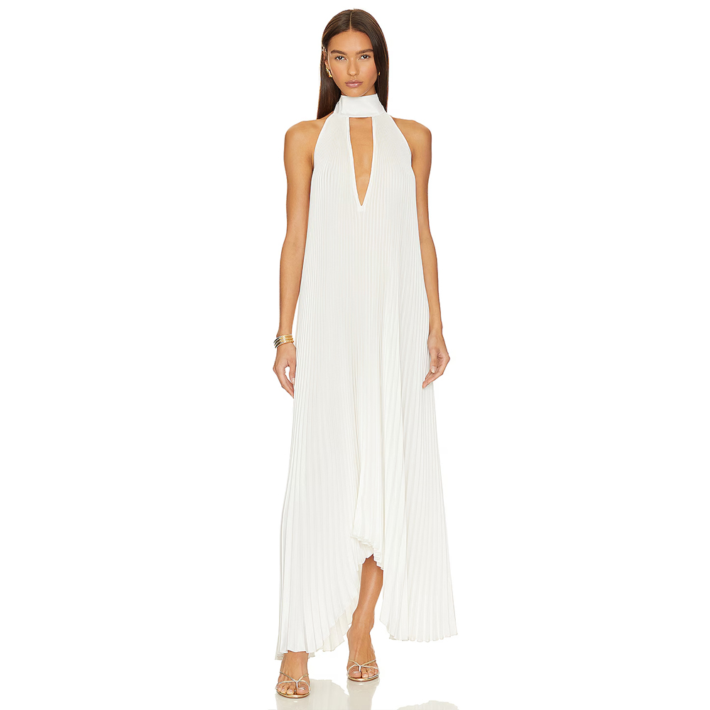 Women'S Formal Wear For A Wedding Guest - Abendkleider mit Tiefem V-Ausschnitt, Schal-Rüschen, Plissiertes