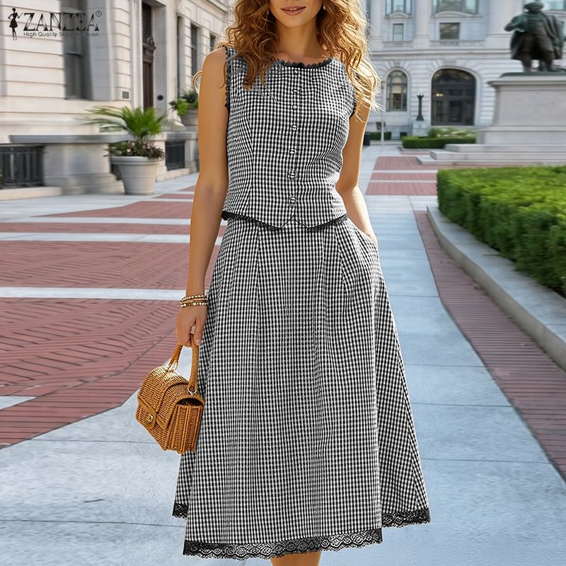 Shift Dress Sleeveless - Elegante Damen 2-teilige Sets ZANZEA Sommer