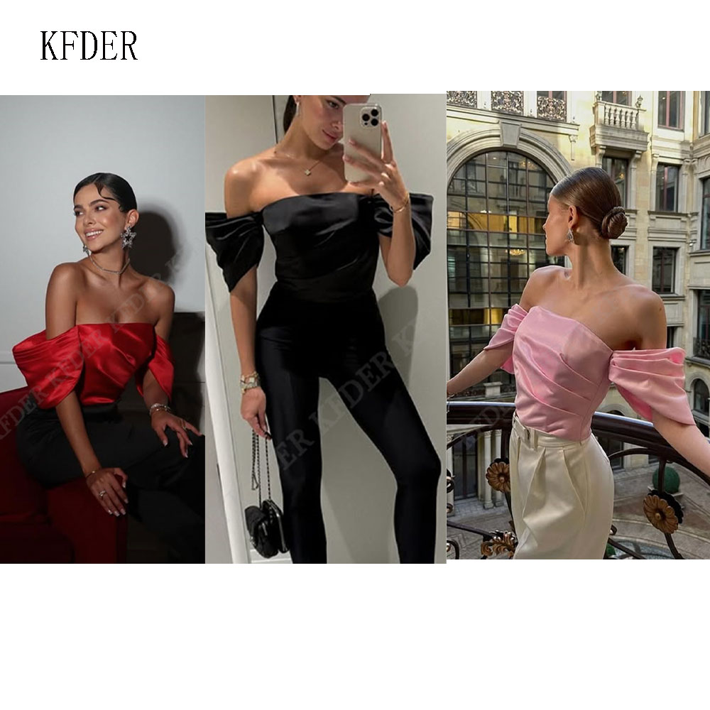 Women Formal Blouses For Evening Wear - Schulterfreie Satin-Bluse für Damen, Elegantes Drapiertes