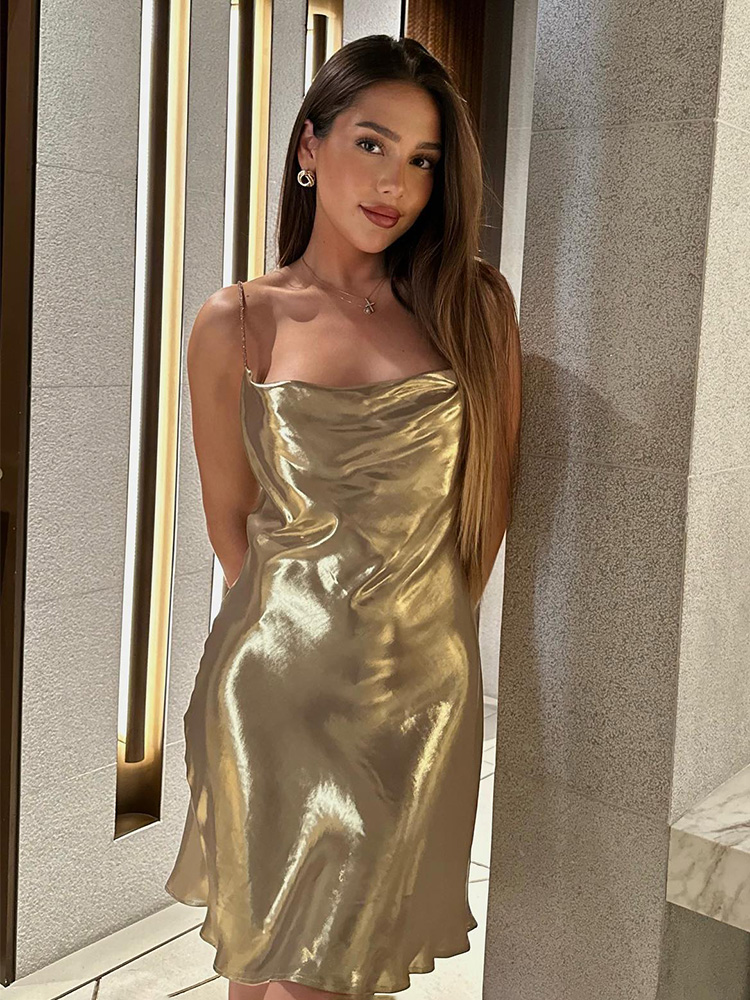Shift Dress Sleeveless - HH Damen Sexy Shinning Metallic Color