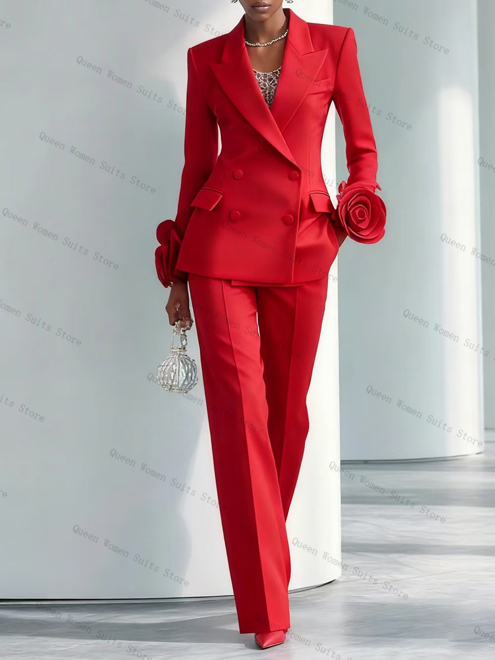 Women'S Formal Wear For A Wedding Guest - Luxuriöses rotes Damen-Anzug-Set, 2-teilig, Blazer +