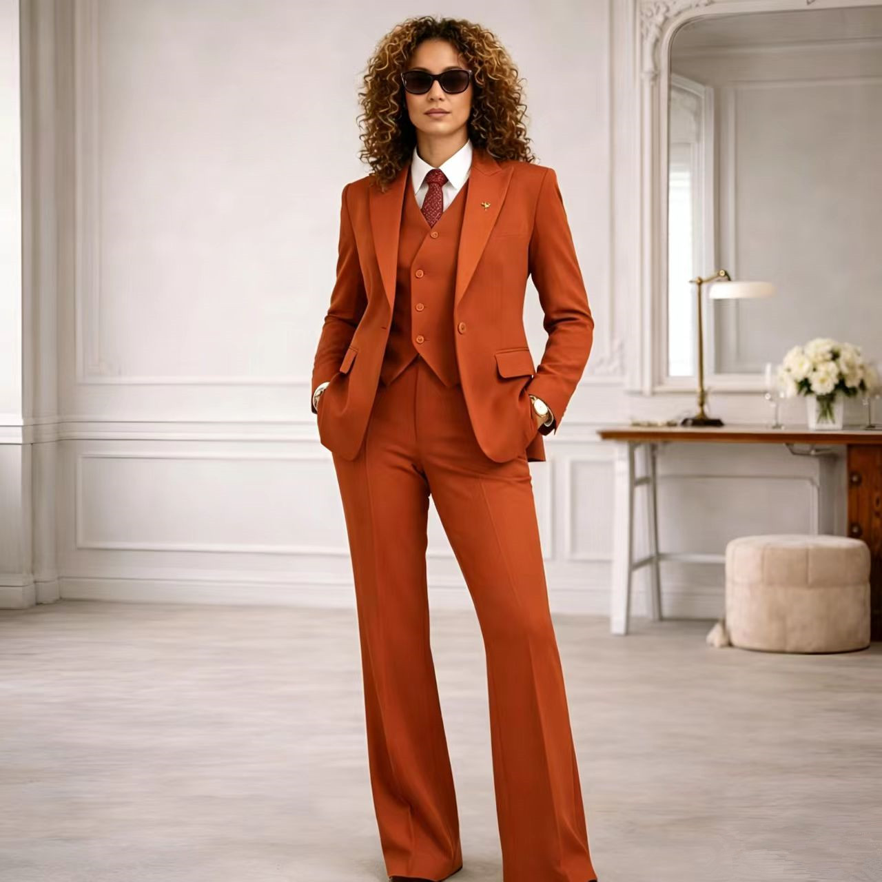 Women Formal Wear Vest - Rust Damenanzüge 3-teilig Vintage Retro Power