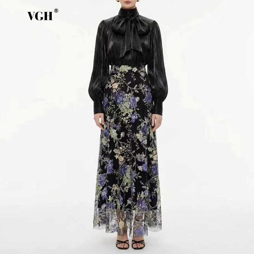 Women Formal Blouses For Evening Wear - VGH Elegantes Schickes Schwarzes Blumen-Zweiteiler-Set für
