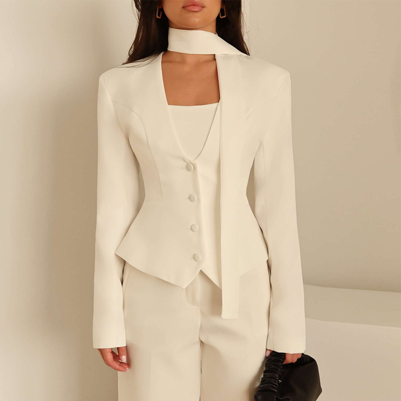 Women'S Formal Wear For A Wedding Guest - Herbst-Damenanzug, 1-teilig, kurzer Blazer mit Schal,