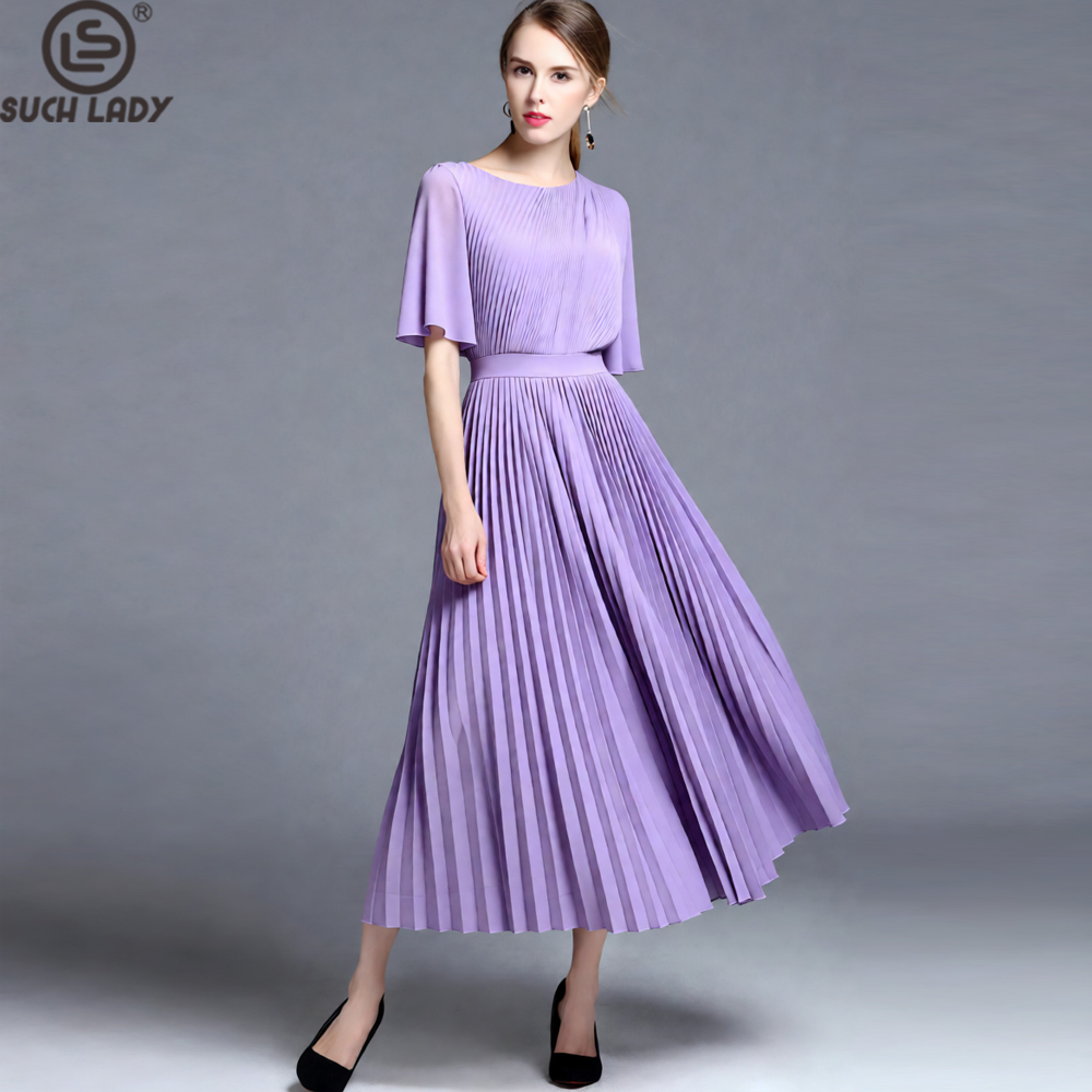 Women'S Formal Wear For A Wedding Guest - Damenkleid in Flieder mit Cape-Ärmeln und