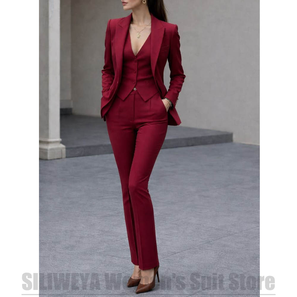 Women Formal Wear Vest - Damen 3-teiliges Anzug-Set, Blazer, Weste, Hose,