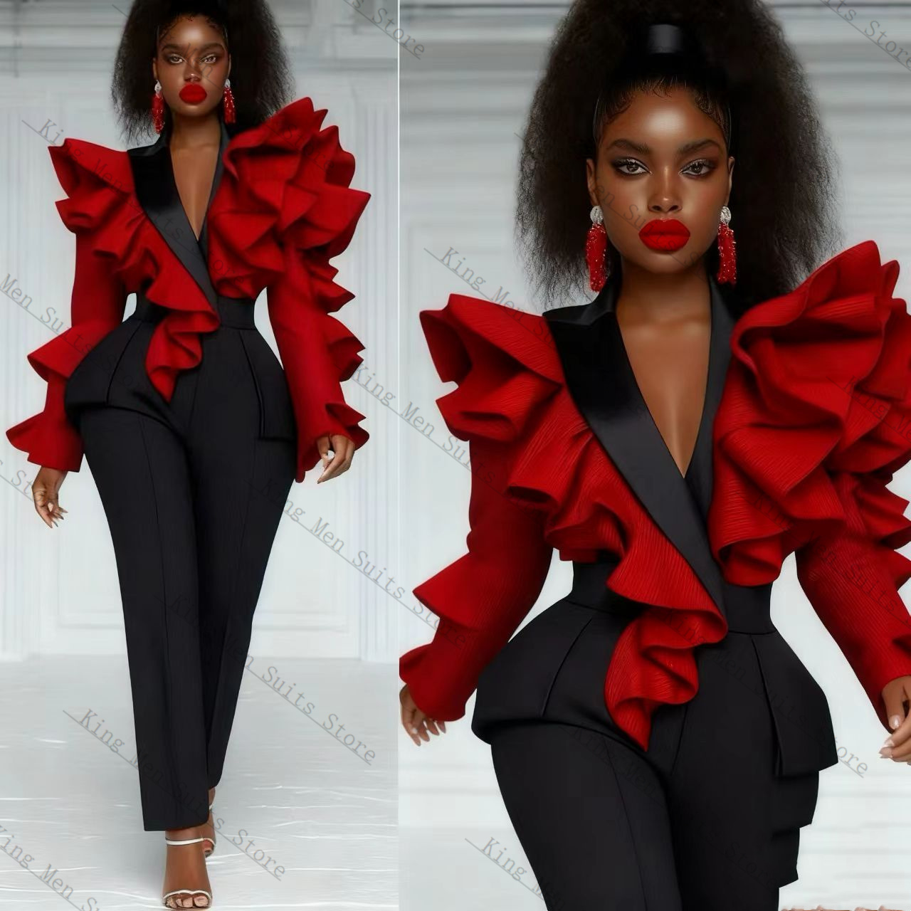 Rot-schwarzes Damen-Anzug-Set, – Women'S Formal Wear For A Wedding Guest Bewertung und Preis