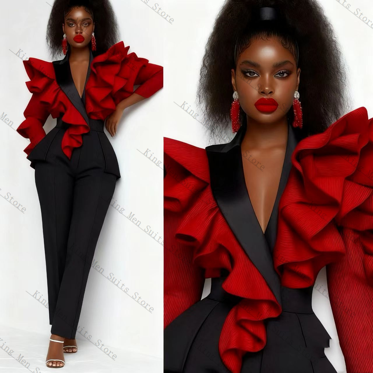 Rot-schwarzes Damen-Anzug-Set, – Women'S Formal Wear For A Wedding Guest Bewertung und Preis