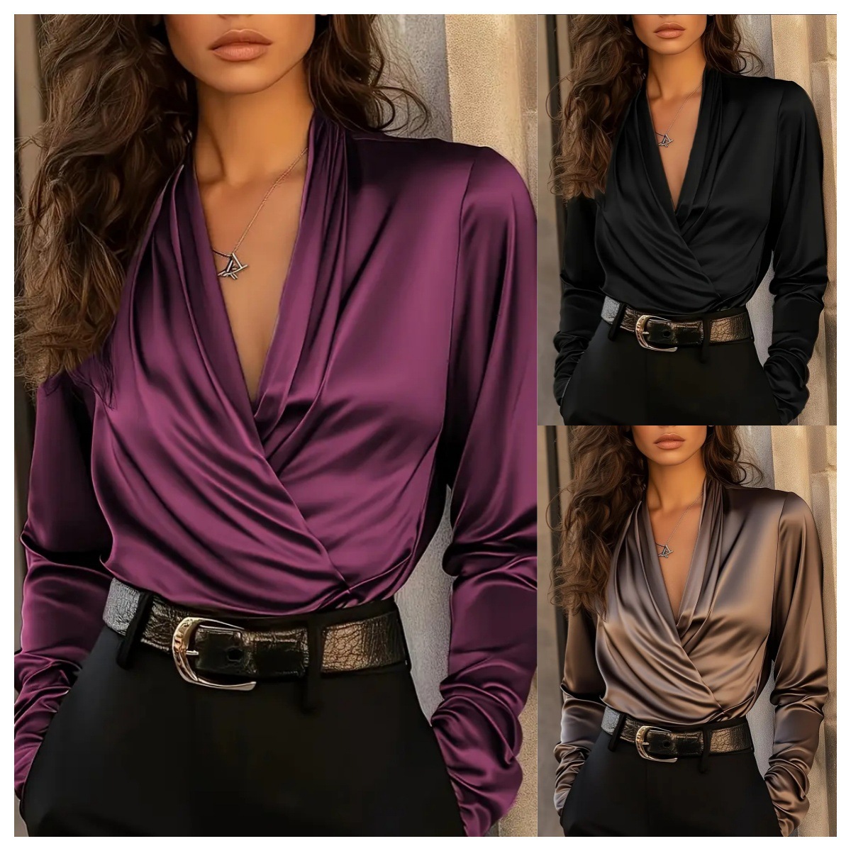 Damen Satin Wickelbluse mit V- – Women Formal Blouses For Evening Wear Bewertung und Preis