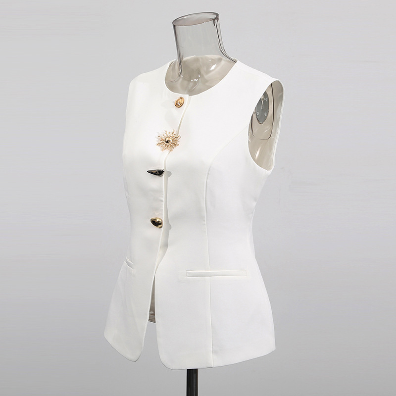 Weiße Weste mit O-Ausschnitt,  – Women Formal Wear Vest Bewertung und Preis