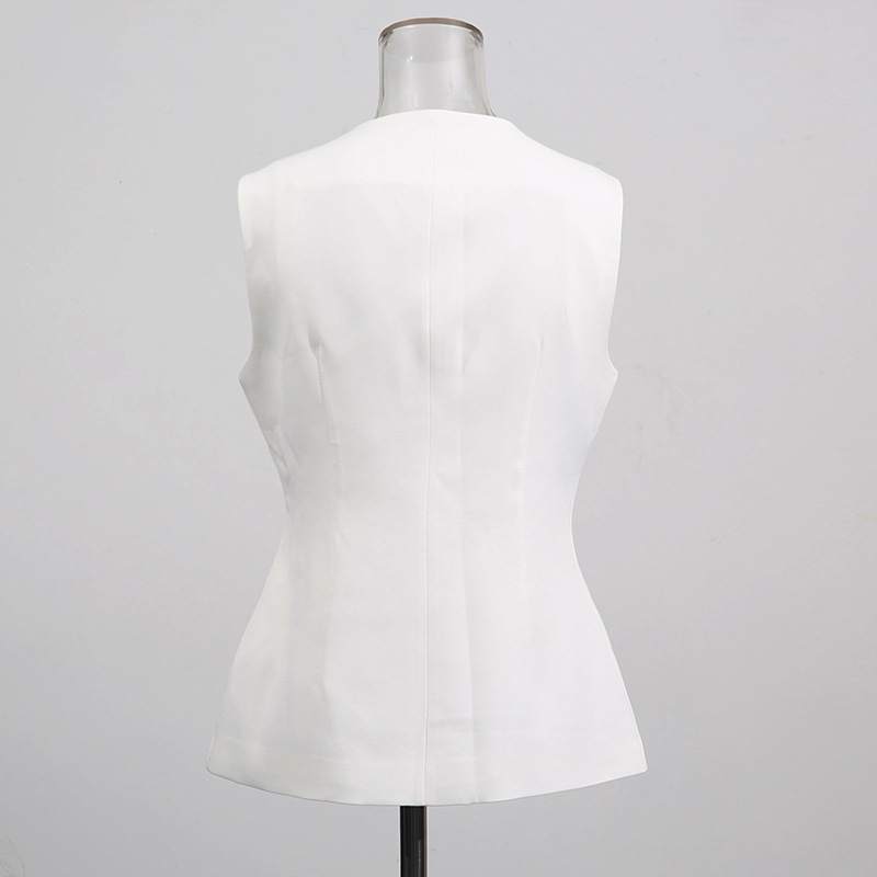 Weiße Weste mit O-Ausschnitt,  – Women Formal Wear Vest Bewertung und Preis